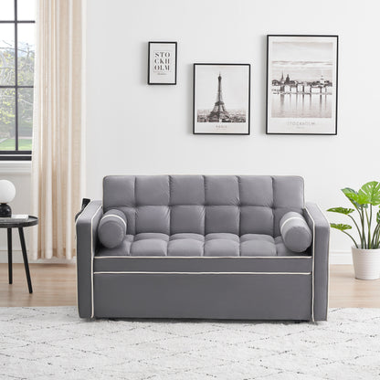 Velvet Convertible 55'' 2-Seater Sleeper Sofa with Pull-Out Bed, Adjustable Recline, Side Pockets, and Phone Holder