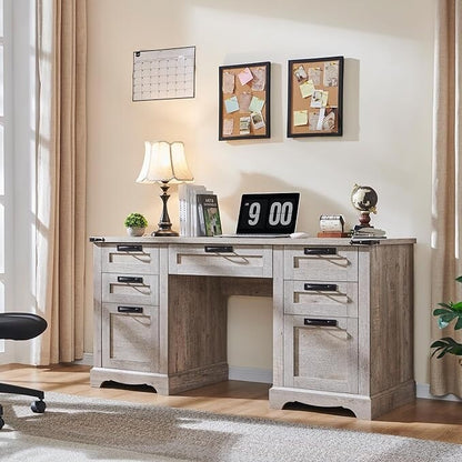 60 Farmhouse Executive Desk, Wood Home Office Desk, Computer Desk