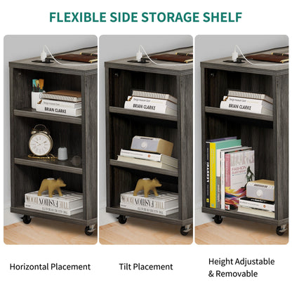 Wood File Cabinet with Charging Station Mobile Lateral Filing Cabinet Lockable Fits A4 Letter Legal Size Files