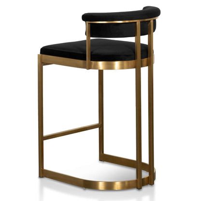 Adela Black Velvet Bar Stool - Golden Base