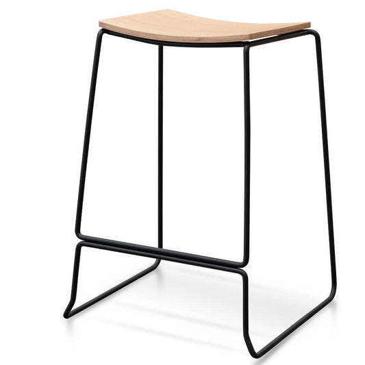 Apollo Bar Stool - Natural Timber Seat with Black Frame - Last One