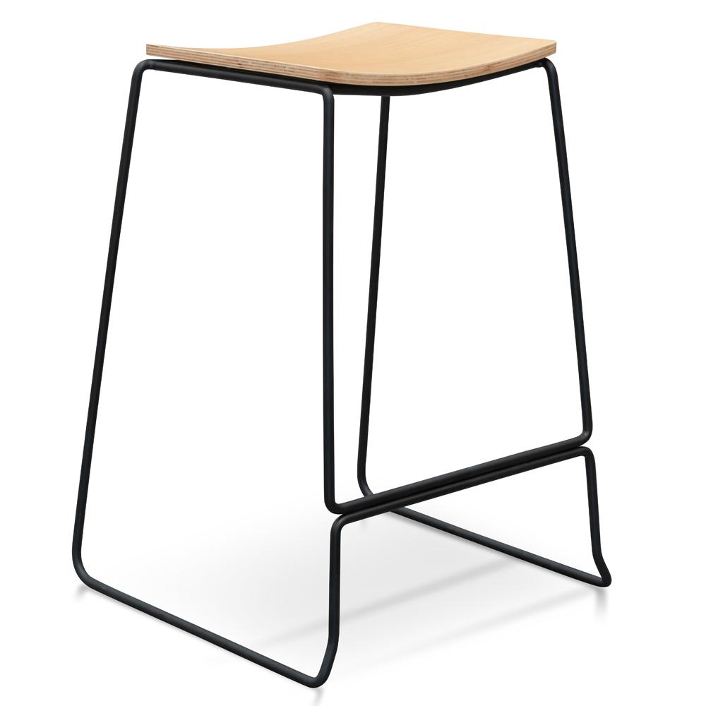 Apollo Bar Stool - Natural Timber Seat with Black Frame - Last One