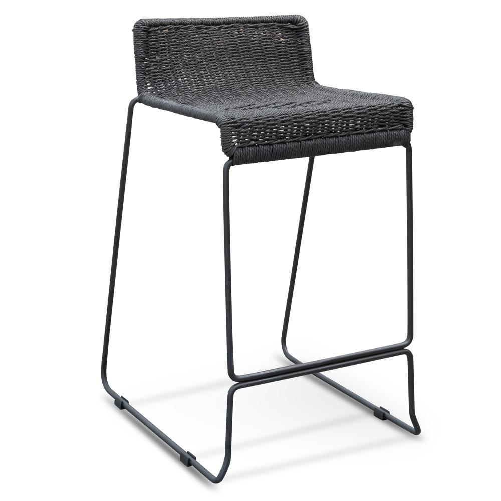Bailey 65cm Rattan Cord Seat Bar Stool - Black