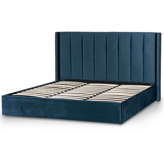 Betsy King Bed Frame - Teal Navy Velvet with Storage