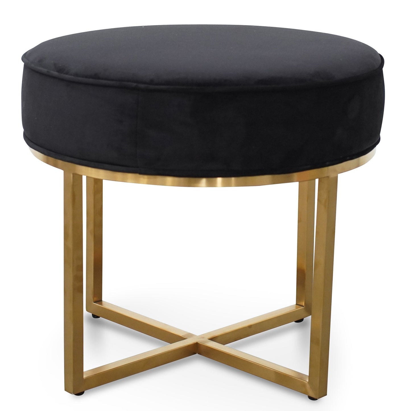 Bianka Black Velvet Ottoman - Brushed Gold Base - Last One