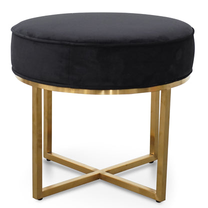 Bianka Black Velvet Ottoman - Brushed Gold Base - Last One