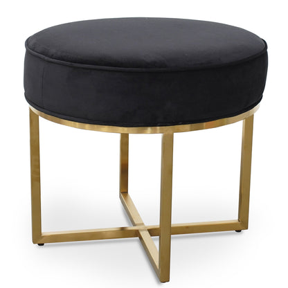 Bianka Black Velvet Ottoman - Brushed Gold Base - Last One