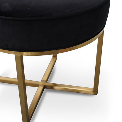 Bianka Black Velvet Ottoman - Brushed Gold Base - Last One
