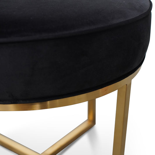 Bianka Black Velvet Ottoman - Brushed Gold Base - Last One