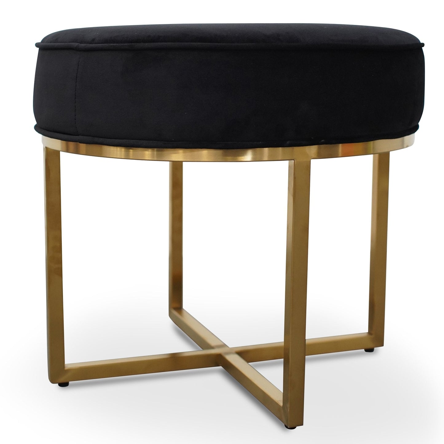 Bianka Black Velvet Ottoman - Brushed Gold Base - Last One