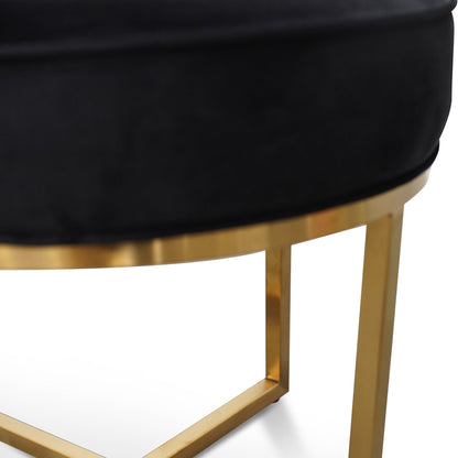 Bianka Black Velvet Ottoman - Brushed Gold Base - Last One