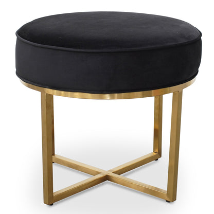 Bianka Black Velvet Ottoman - Brushed Gold Base - Last One