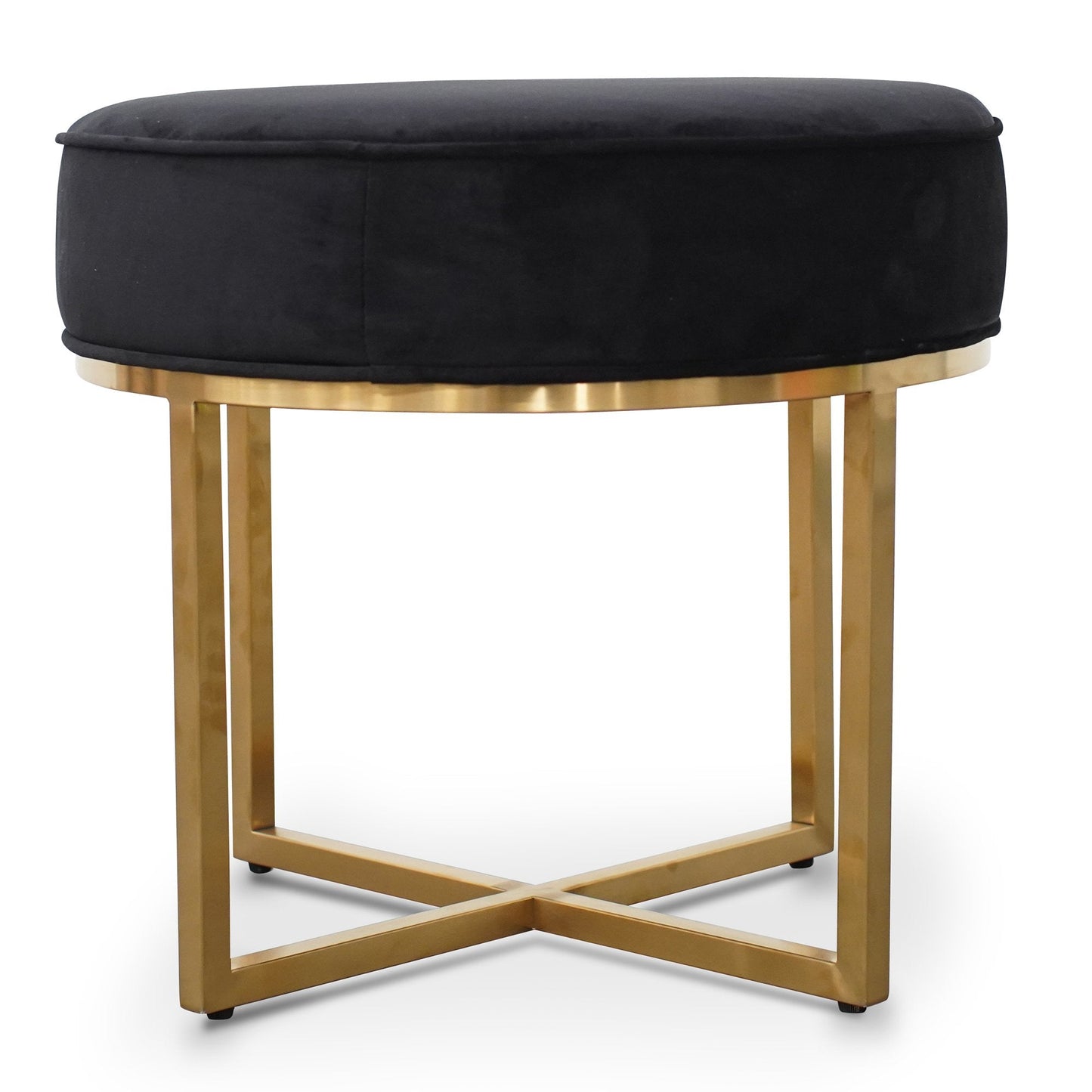 Bianka Black Velvet Ottoman - Brushed Gold Base - Last One