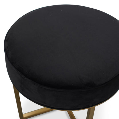 Bianka Black Velvet Ottoman - Brushed Gold Base - Last One