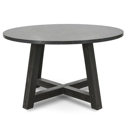Clearance - Carlson 130cm Black Marble Dining Table with Glass Top.