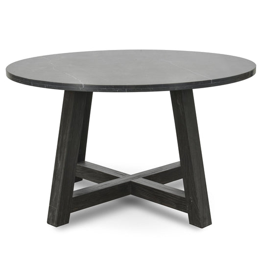 Clearance - Carlson 130cm Black Marble Dining Table with Glass Top.