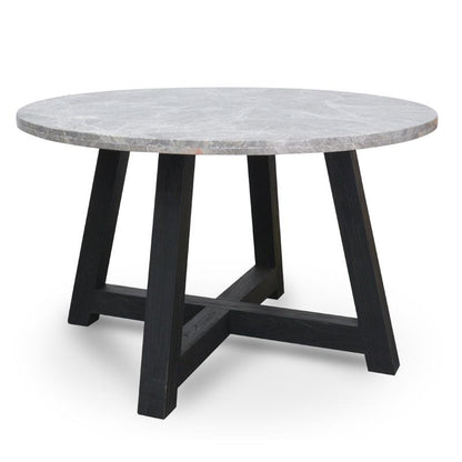 Carlson 130cm Grey Marble Round Dining Table with Glass Top
