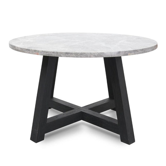Carlson 130cm Grey Marble Round Dining Table with Glass Top