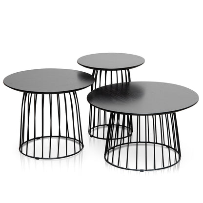 Carmella Round Side Table Set - Black Oak - Last One