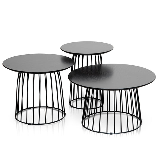Carmella Round Side Table Set - Black Oak - Last One