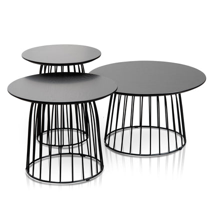 Carmella Round Side Table Set - Black Oak - Last One